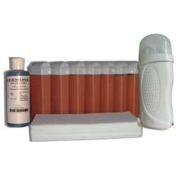 Kit épilation 7 x 100 ml cire à épiler rose, bandes lisses, huile