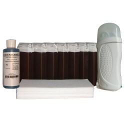 Kit d'épilation 7 x 100 ml cire à épiler CHOCOLAT, bandes lisses, huile