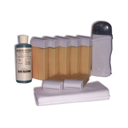 Kit d'épilation - 7x100 ml  cire à épiler NACREE, bandes lisses, huile