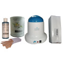 Kit épilation cire nacrée blanche. Pot 800 ml Cire jetable, huile, bandes