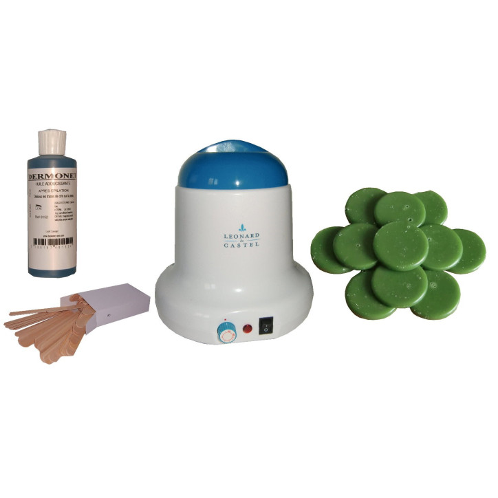 Kit épilation 800 ml - Cire traditionnelle 1 kg galets Verte Kit épilation 800 ml - Cire traditionnelle 1 kg galets Verte