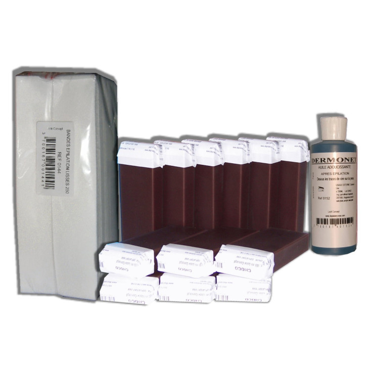 CHOCOLAT - 12 recharges de cire à épiler + bandes + huile CHOCOLAT - 12 recharges de cire à épiler + bandes + huile
