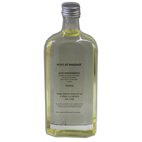 Huile adoucissante de massage pour le corps parfum Monoï, flacon de 500 ml