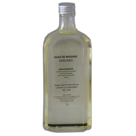 Huile adoucissante de massage parfumée Agrumes, flacon de 500 ml